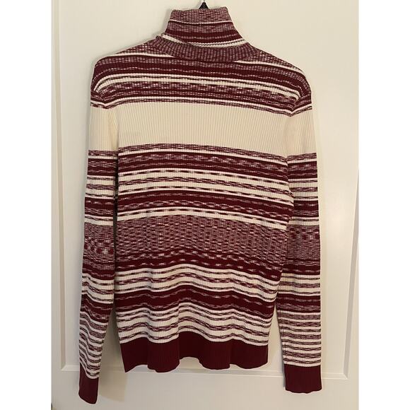 Tory Burch Women's JULIE Burgundy Red Striped Turtleneck Sweater Size XL - Picture 5 of 5